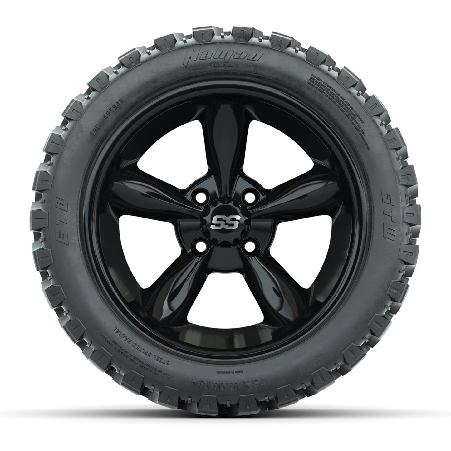 GTW® Godfather Black 14 in Wheels with 23X10-R14 Nomad Steel Belt Radial All-Terrain Tires – Full Set