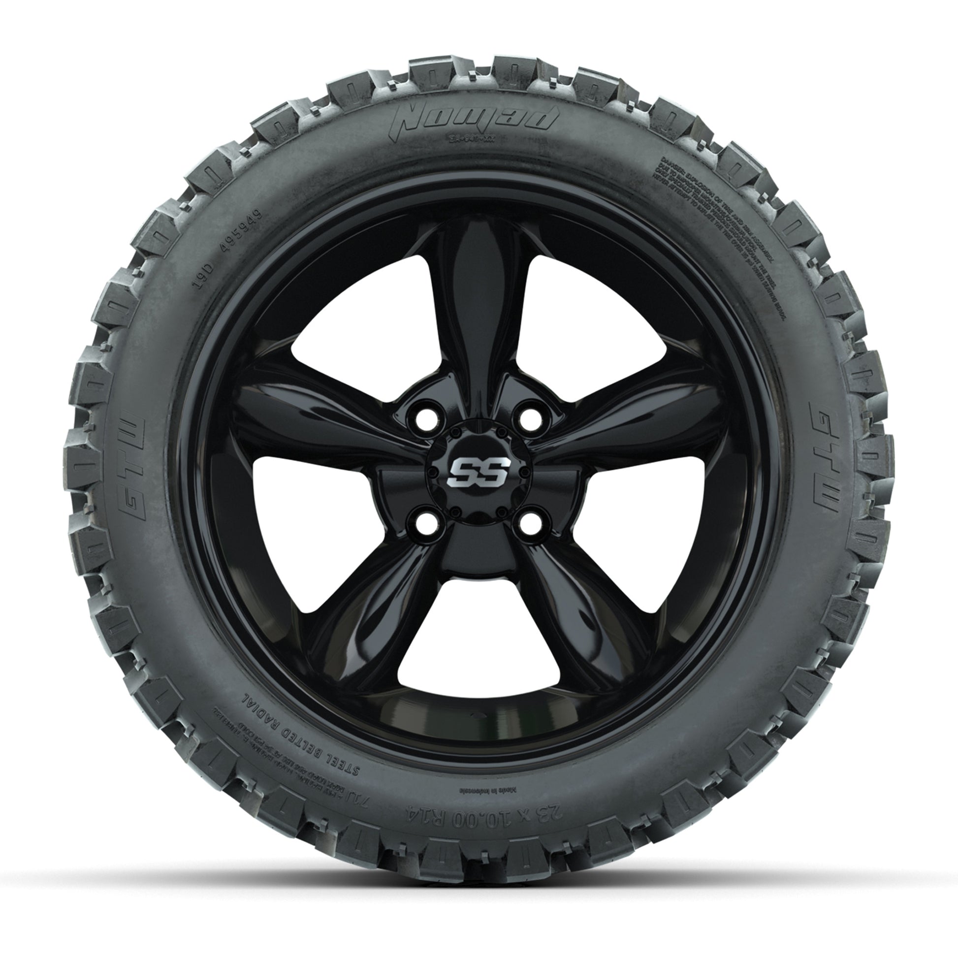 GTW® Godfather Black 14 in Wheels with 23X10-R14 Nomad Steel Belt Radial All-Terrain Tires – Full Set