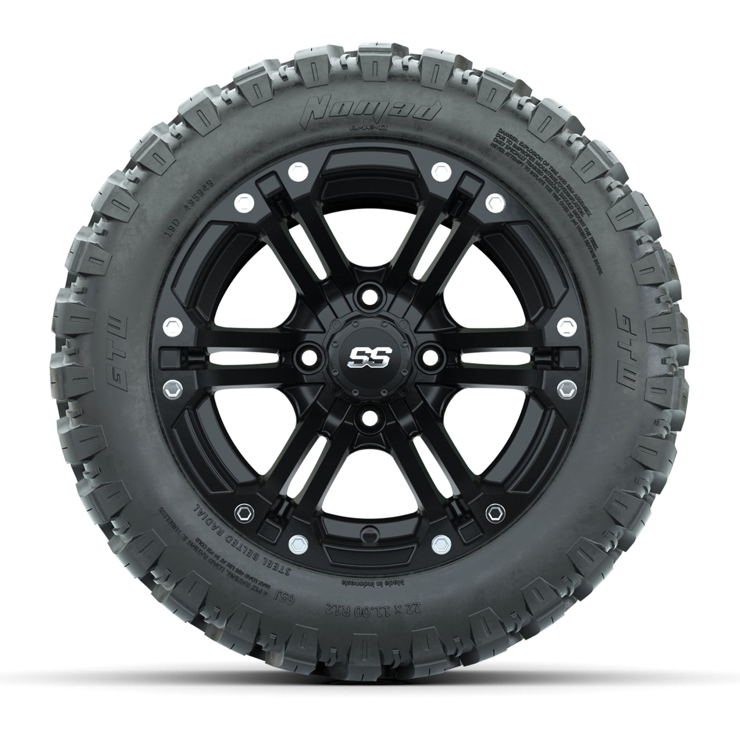 GTW® Specter Matte Black 12 in Wheels with 22X11-R12 Nomad Steel Belt Radial All-Terrain Tires – Full Set