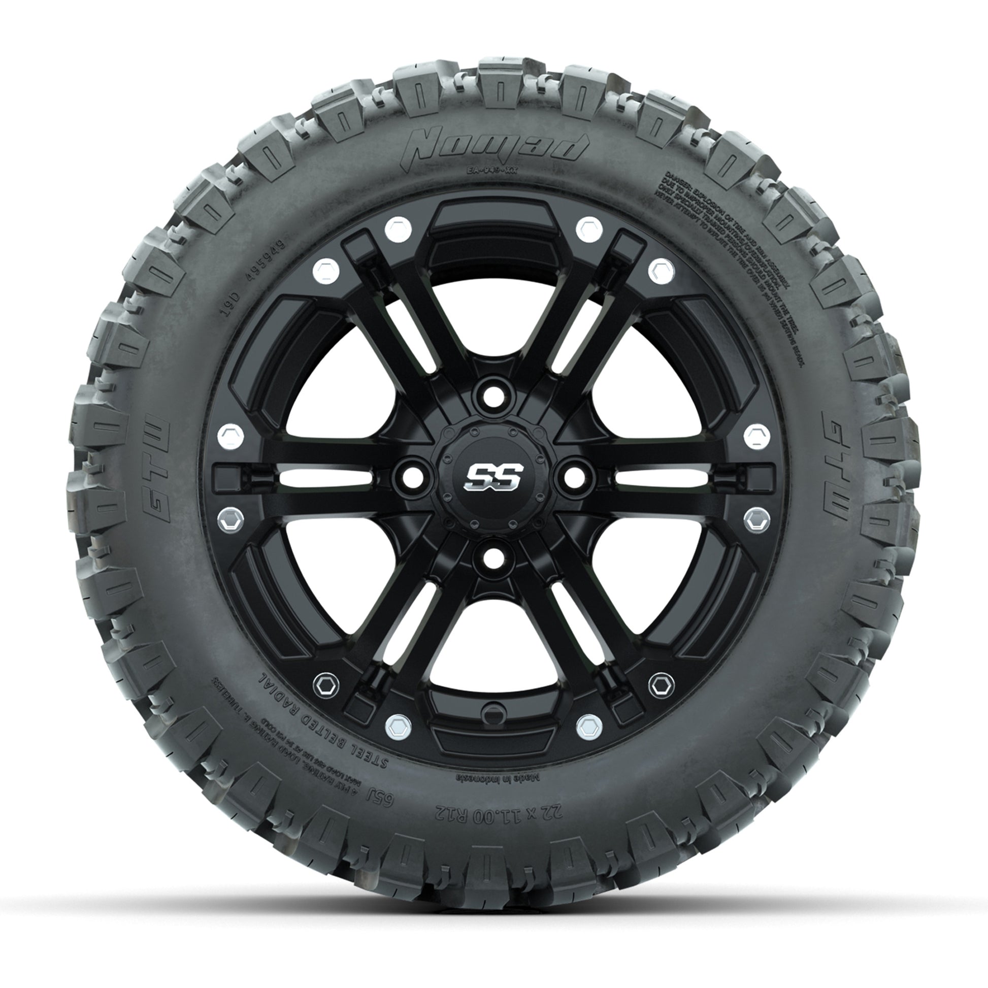 GTW® Specter Matte Black 12 in Wheels with 22X11-R12 Nomad Steel Belt Radial All-Terrain Tires – Full Set