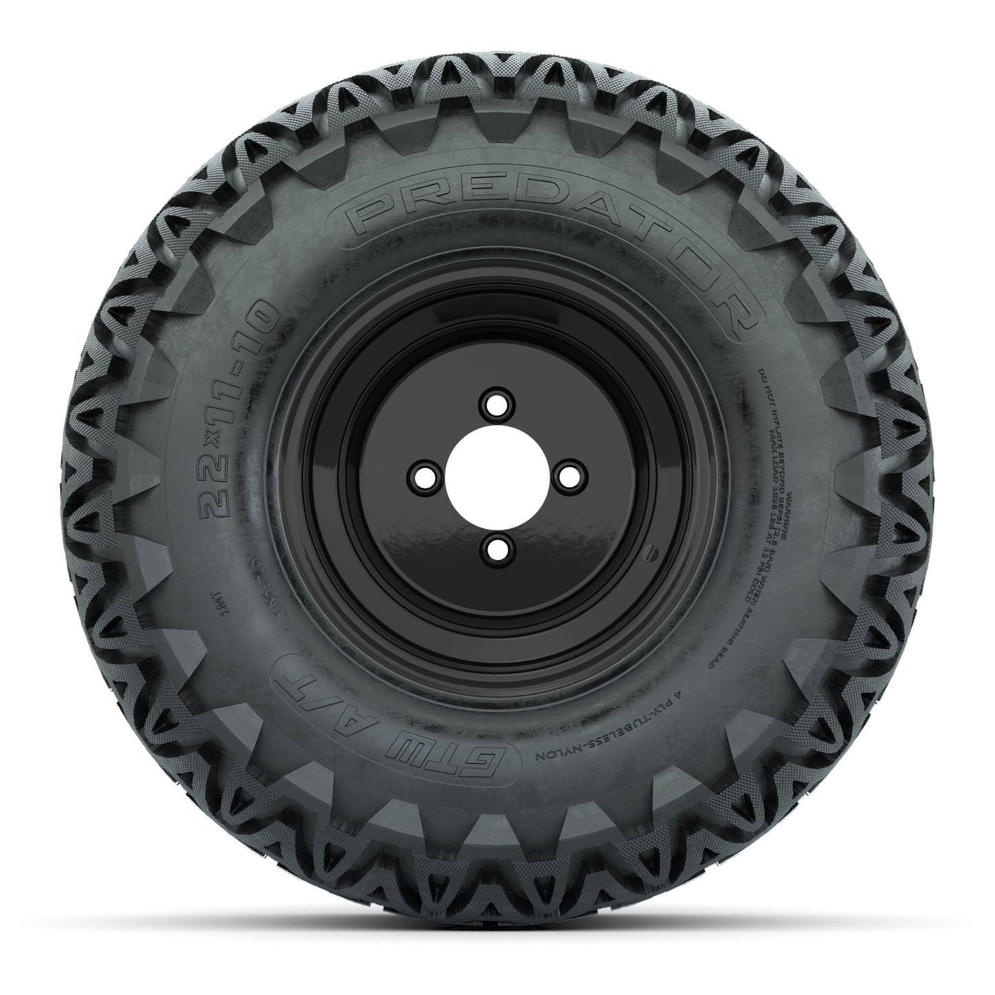 Set of (4) 10 in Matte Black Steel Offset Wheels with 22x11-10 Predator All Terrain Street Tires