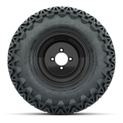 Set of (4) 10 in Matte Black Steel Offset Wheels with 22x11-10 Predator All Terrain Street Tires