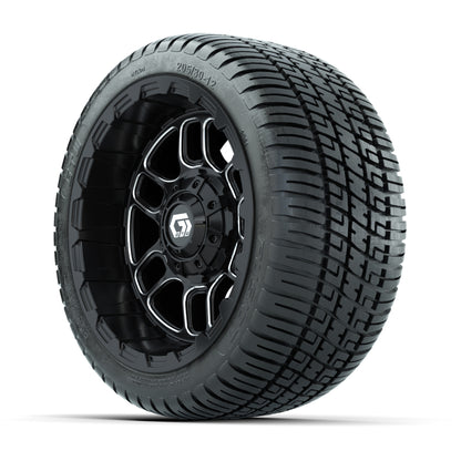 GTW® Titan Black/Machined 12 in Wheels with 205/30-12 Fusion Street Tires – Full Set