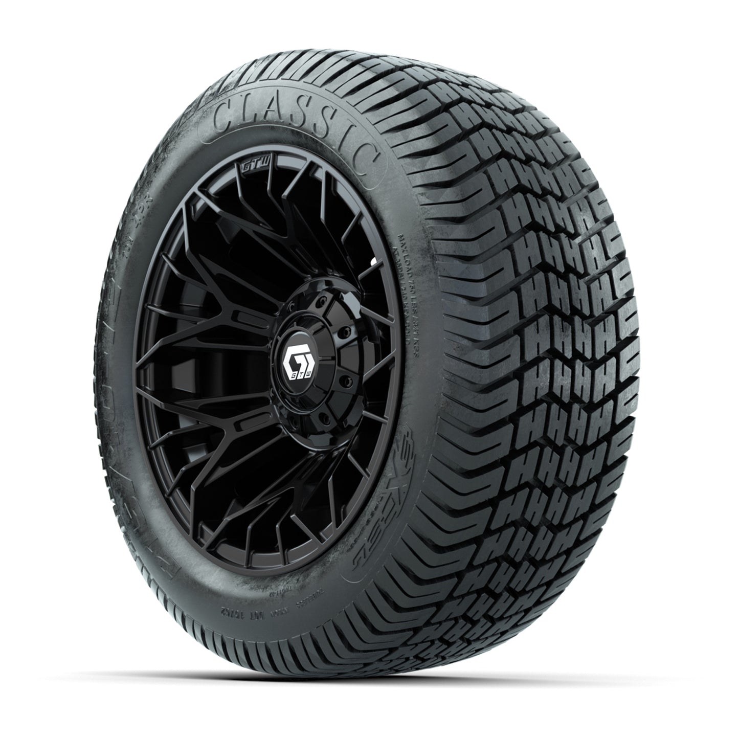 GTW® Stellar Black 12 in Wheels with 215/40-12 Excel Classic Street Tires – Full Set