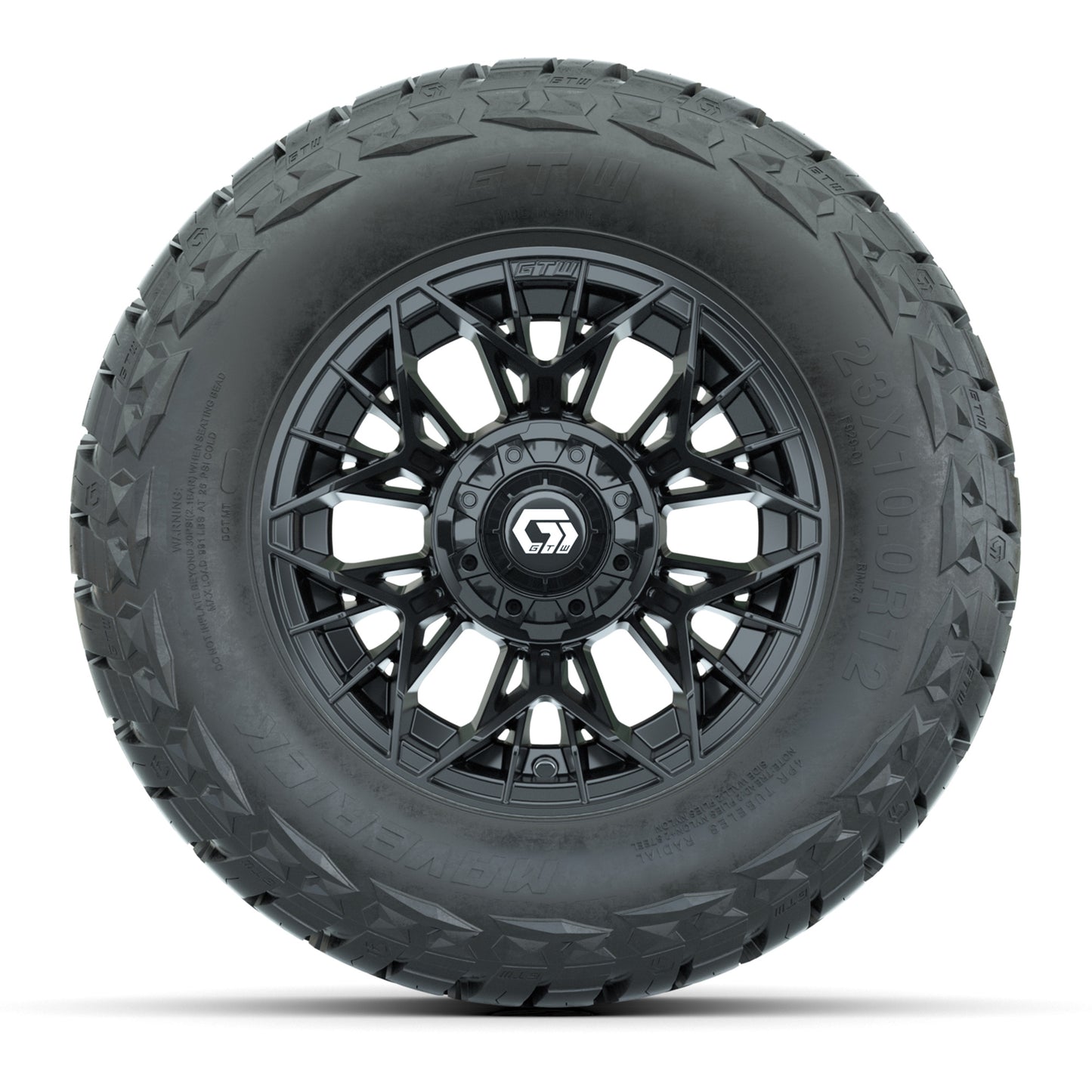GTW Stellar Matte Black 12 in Wheels with 23x10.00-R12 Maverick All-Terrain Tires - Full Set