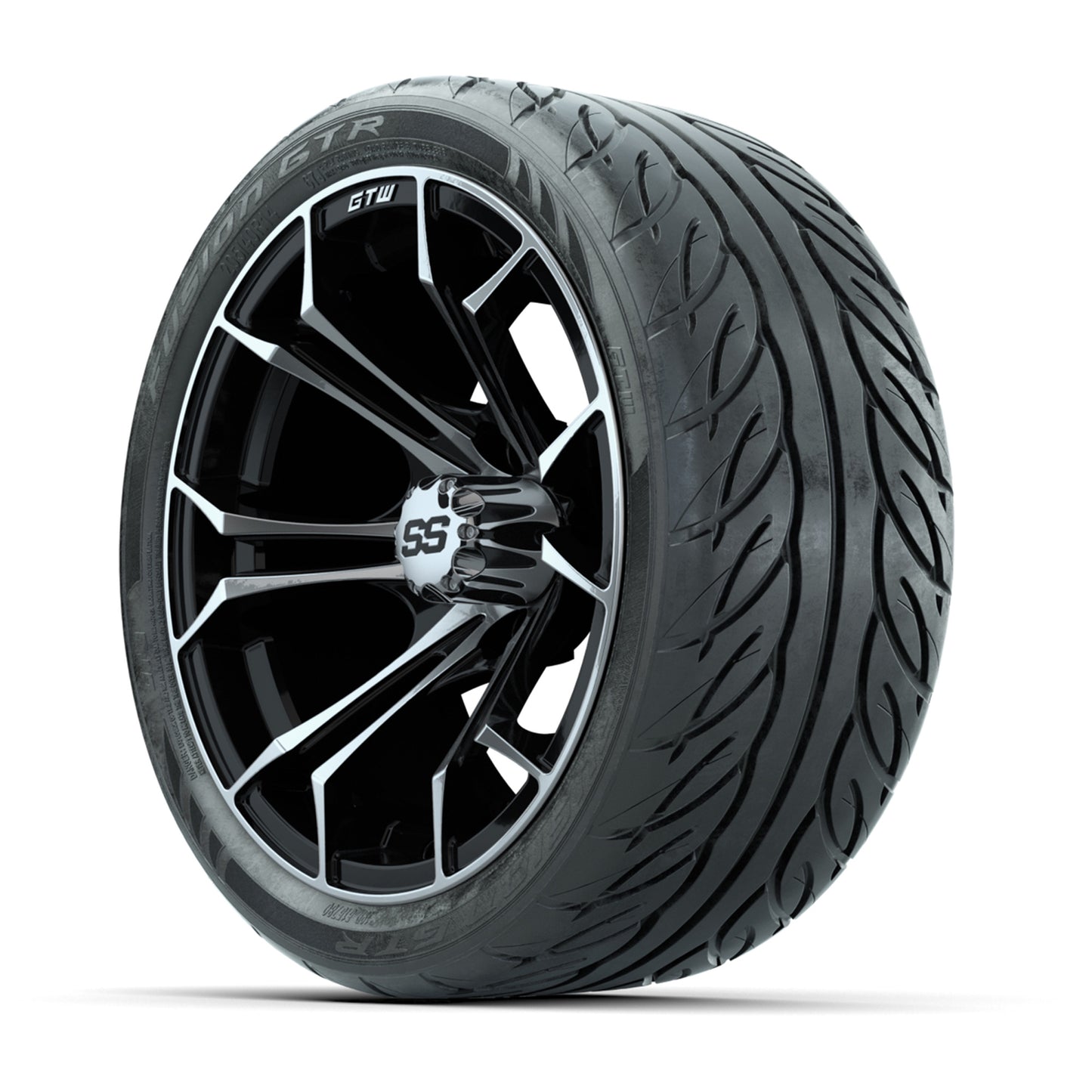 GTW Spyder Machined/Black 14 in Wheels with 205/40-14 Fusion GTR Steel Belted Tires – Full Set