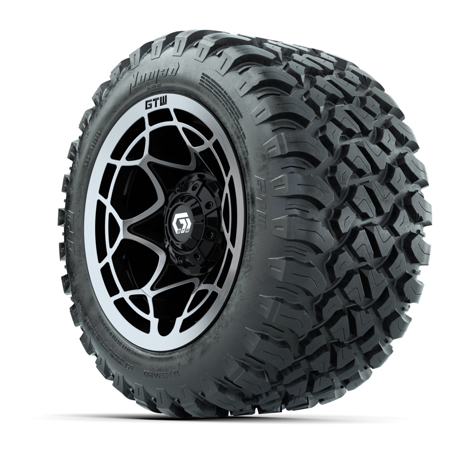 GTW® Nexus Black with Silver Face 12 in Wheels with 22X11-R12 Nomad Steel Belt Radial All-Terrain Tires - Full Set