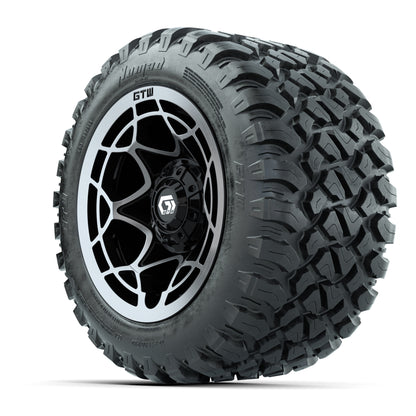 GTW® Nexus Black with Silver Face 12 in Wheels with 22X11-R12 Nomad Steel Belt Radial All-Terrain Tires - Full Set