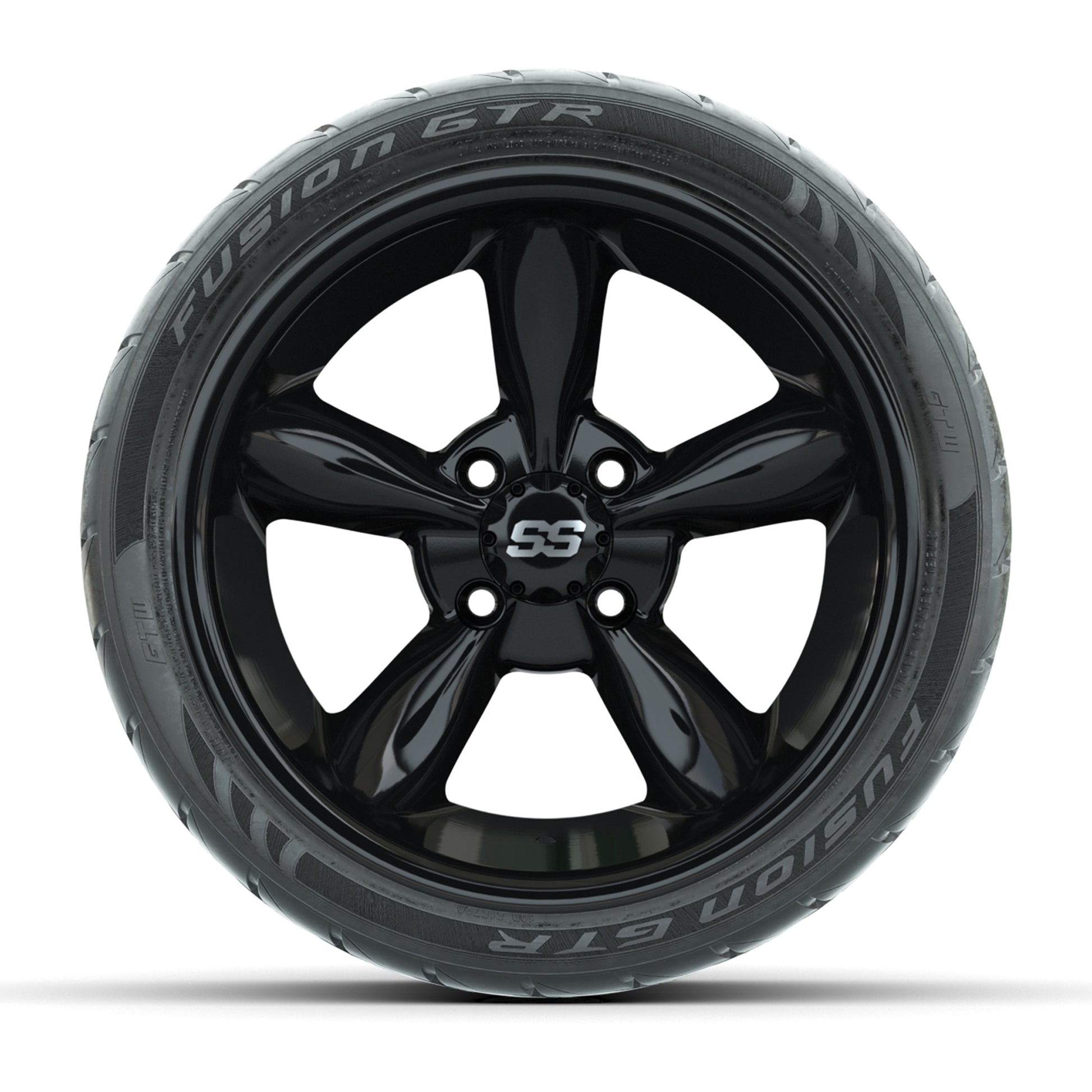 GTW® Godfather Black 14 in Wheels with 205/40-R14 Fusion GTR Steel Belt Radial Street Tires – Full Set