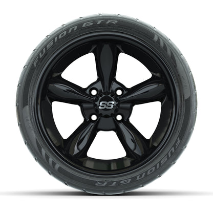 GTW® Godfather Black 14 in Wheels with 205/40-R14 Fusion GTR Steel Belt Radial Street Tires – Full Set