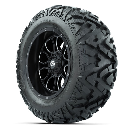 GTW Volt Black/Machined 14 in Wheels with 25x10-14 Barrage Mud Tires – Full Set