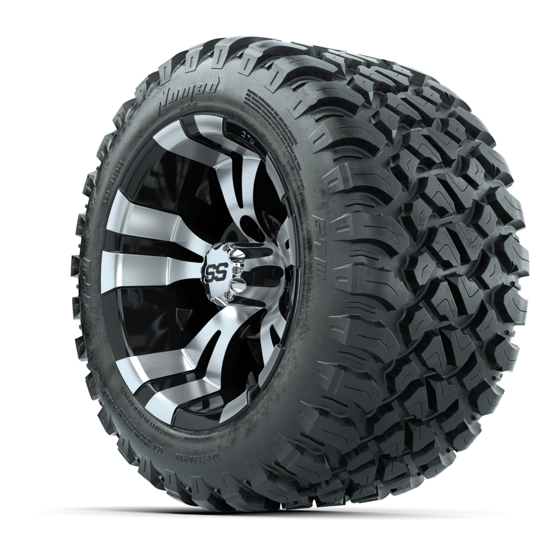 GTW® Vampire Black/Machined 12 in Wheels with 22X11-R12 Nomad Steel Belt Radial All-Terrain Tires – Full Set