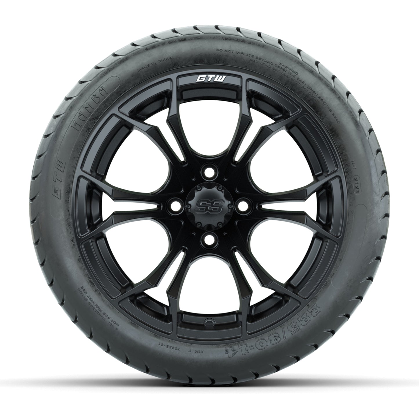GTW Spyder Matte Black 14 in Wheels with 225/30-14 Mamba Street Tires – Full Set