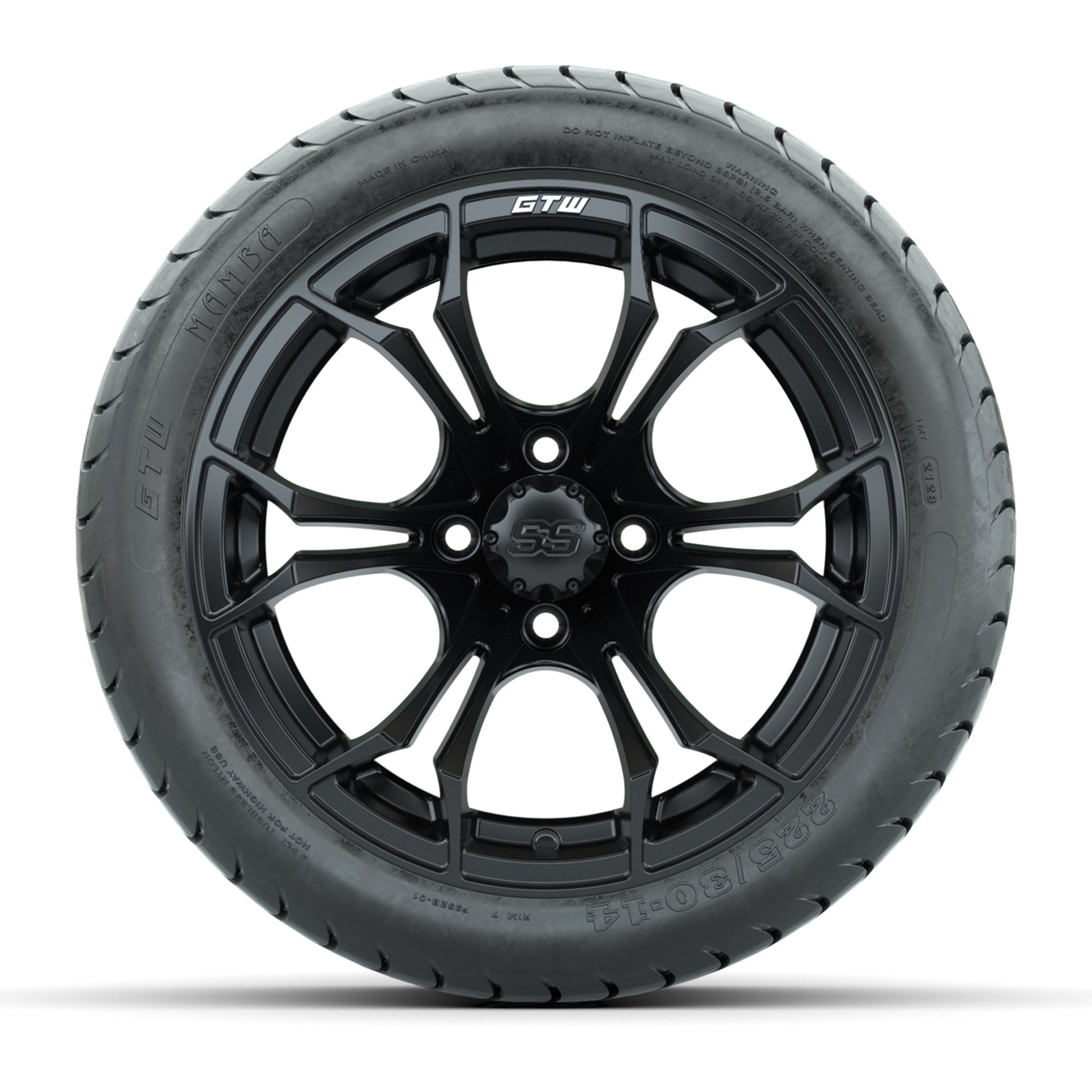 GTW Spyder Matte Black 14 in Wheels with 225/30-14 Mamba Street Tires – Full Set