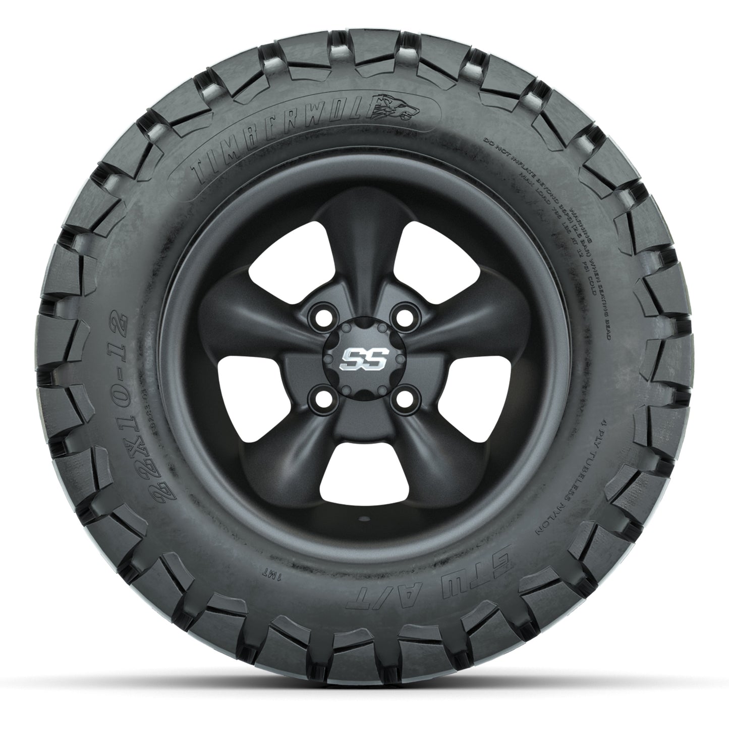 GTW® Godfather Matte Gray 12 in Wheels with 22X10-12 Timberwolf All-Terrain Tires – Full Set