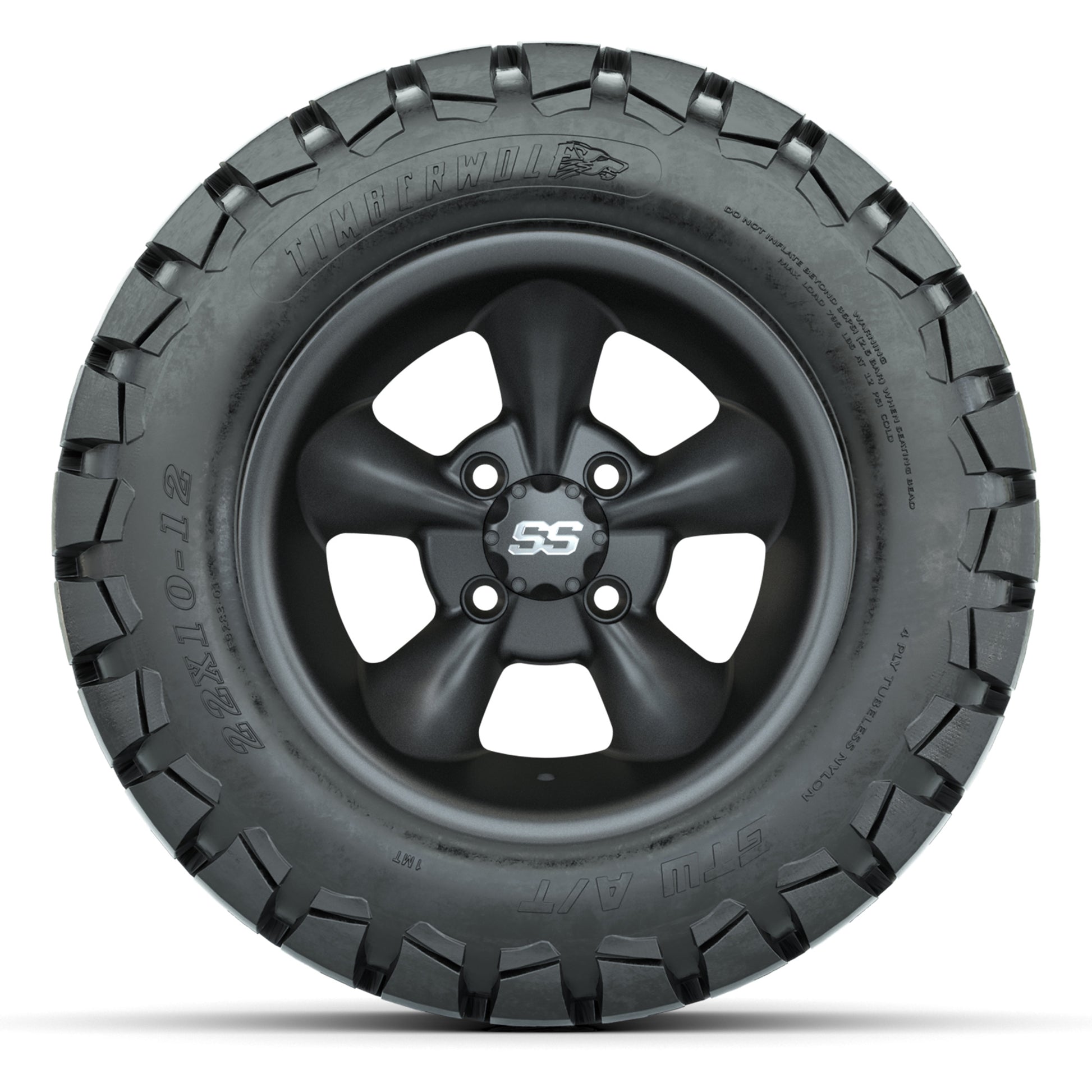 GTW® Godfather Matte Gray 12 in Wheels with 22X10-12 Timberwolf All-Terrain Tires – Full Set