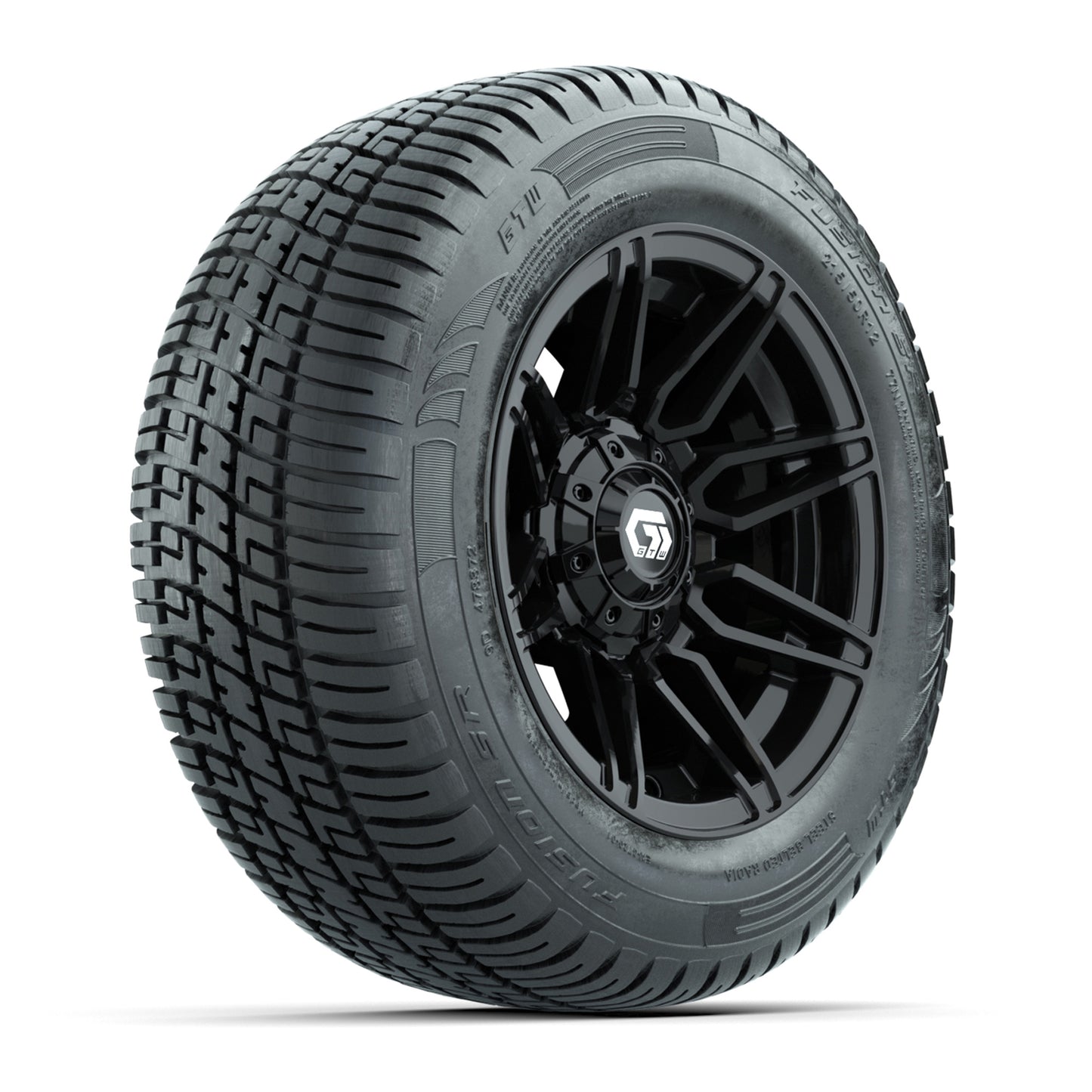 GTW® Stealth Gloss Black 12 in Wheels with 215/50-R12 Fusion S/R Steel Belt Radial Tires – Full Set