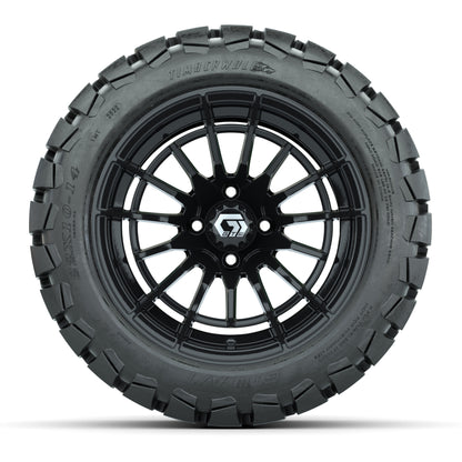 GTW® Boost Gloss Black 14 in Wheels with 22x10-14 Timberwolf All-Terrain Tires – Full Set