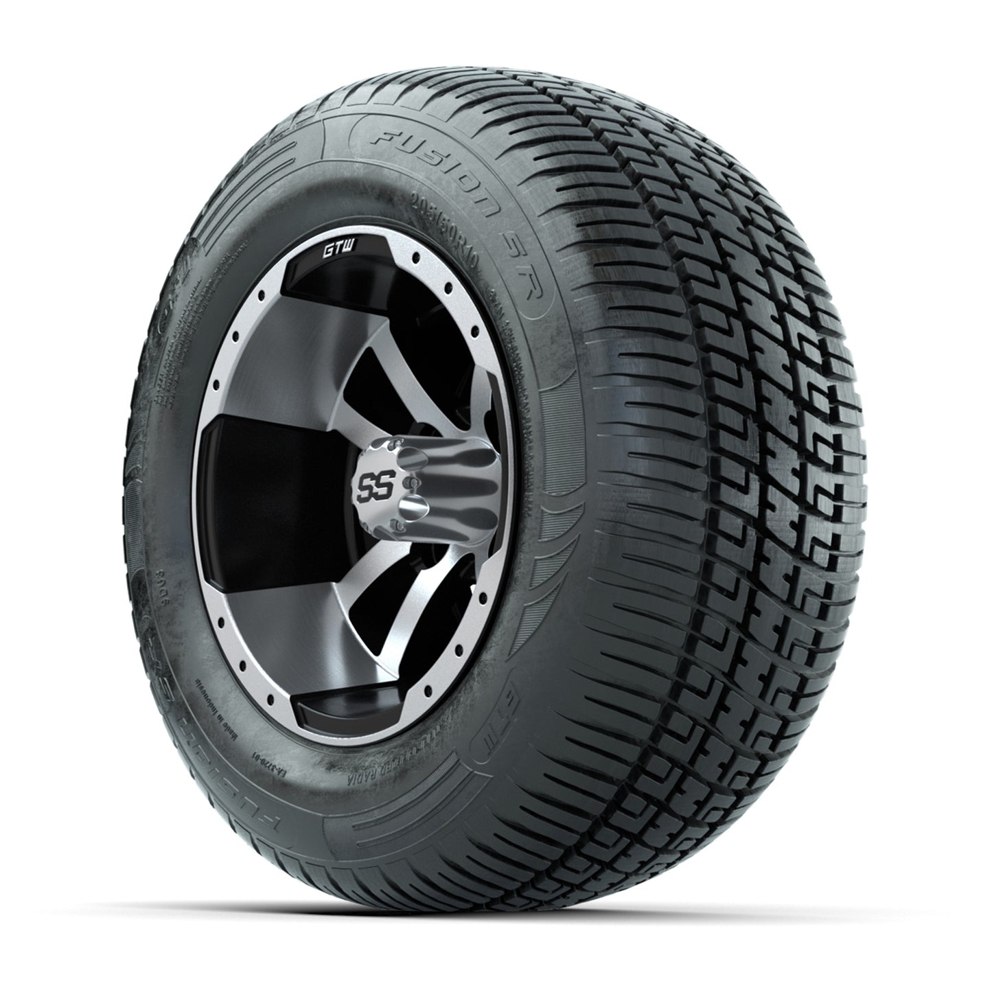 GTW Storm Trooper Black/Machined 10 in Wheels with 205/50-R10 Fusion S/R Radial Steel Belt Street Tires - Full Set