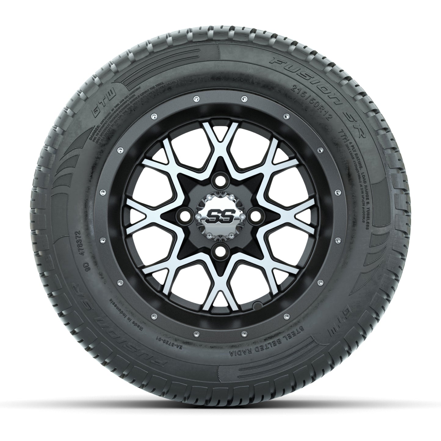 GTW® Vortex 2 Matte Gray/Machined 12 in Wheels with 215/50-R12 Fusion S/R Steel Belt Radial Street Tires - Full Set