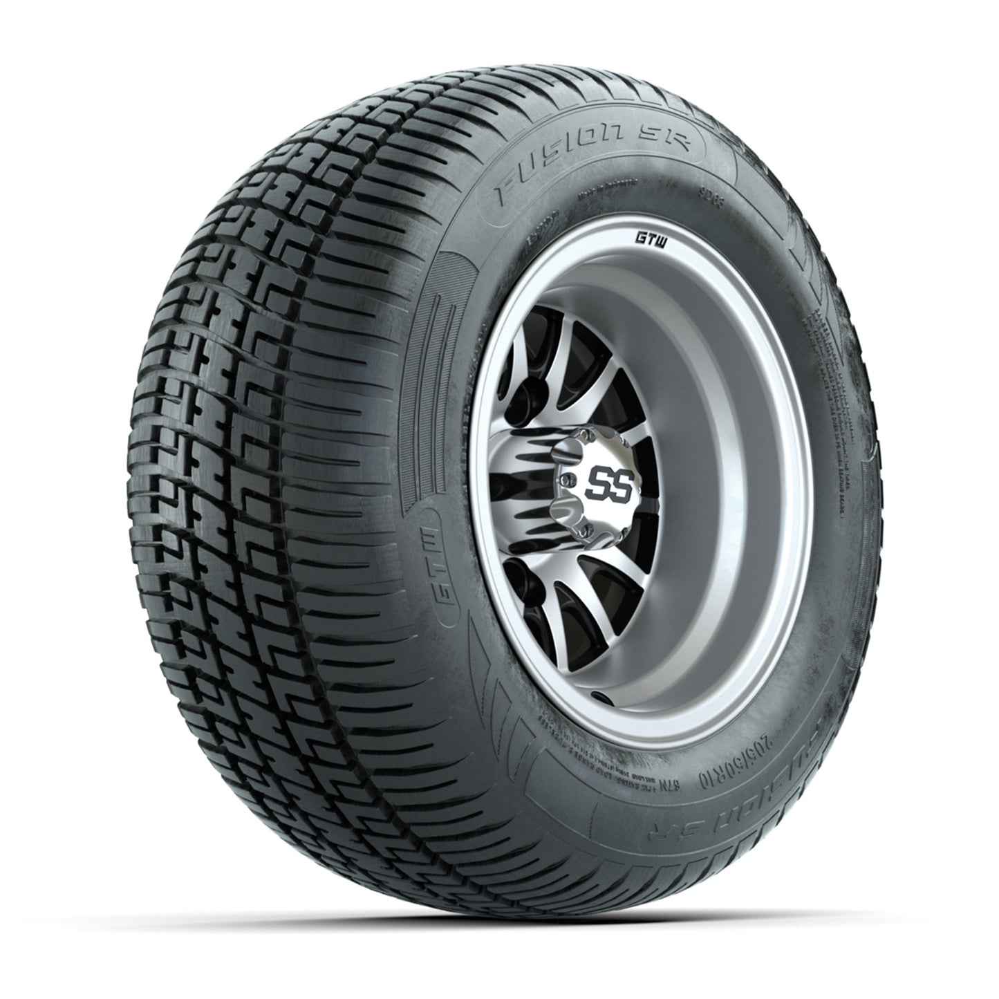 GTW Medusa Black/Machined 10 in Wheels with 205/50-R10 Fusion S/R Radial Steel Belt Street Tires - Full Set