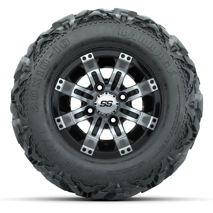 GTW Tempest Black/Machined 10 in Wheels with 20x10-10 Barrage Mud Tires – Full Set