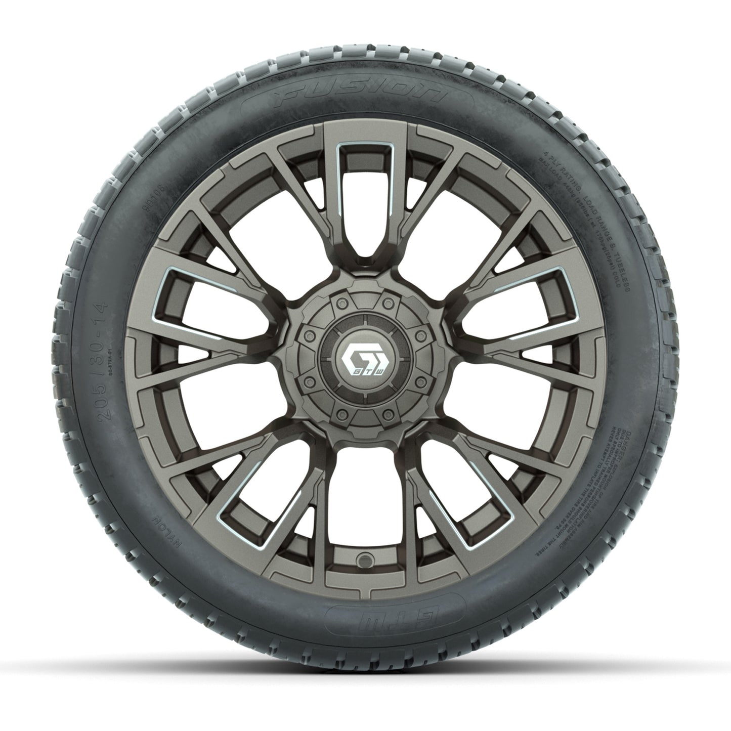 GTW® Vandal Satin Bronze/Machined 14 in Wheels with 205/30-14 Fusion Street Tires – Full Set