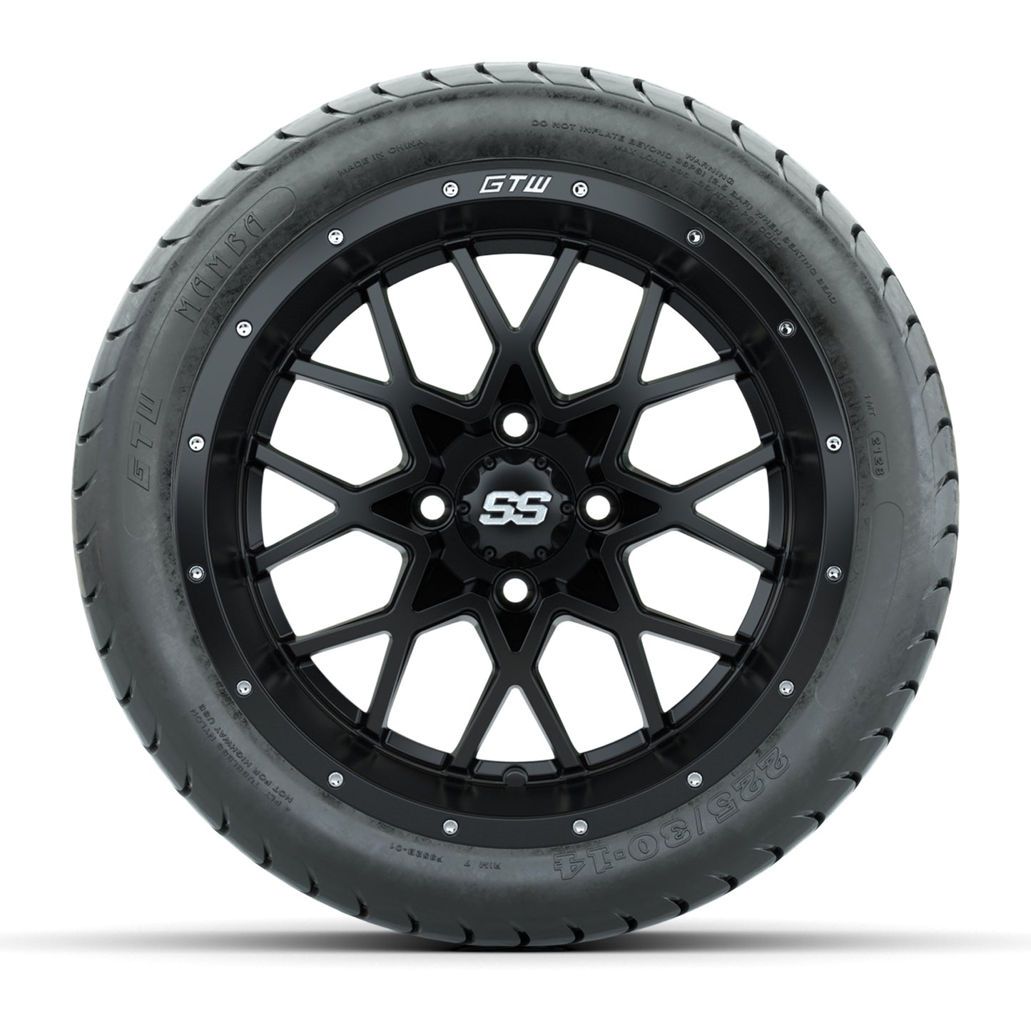Set of (4) 14 in GTW Vortex Wheels with 225/30-14 Mamba Street Tires
