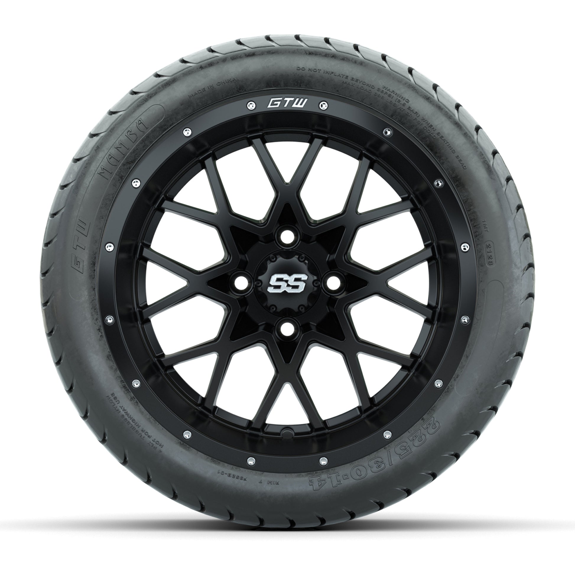 Set of (4) 14 in GTW Vortex Wheels with 225/30-14 Mamba Street Tires