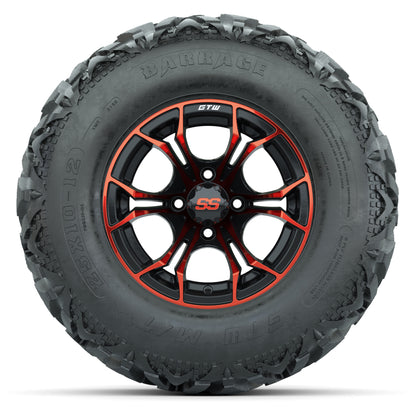 GTW® Spyder Black/Red 12 in Wheels with 25X10-12 Barrage Mud Tires – Full Set