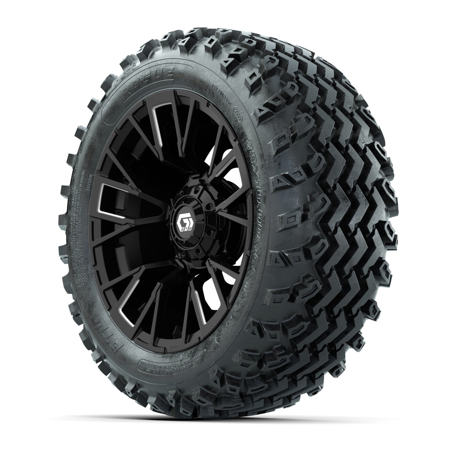 GTW® Vandal Matte Black/Machined 14 in Wheels with 23X10-14 Rogue All-Terrain Tires – Full Set