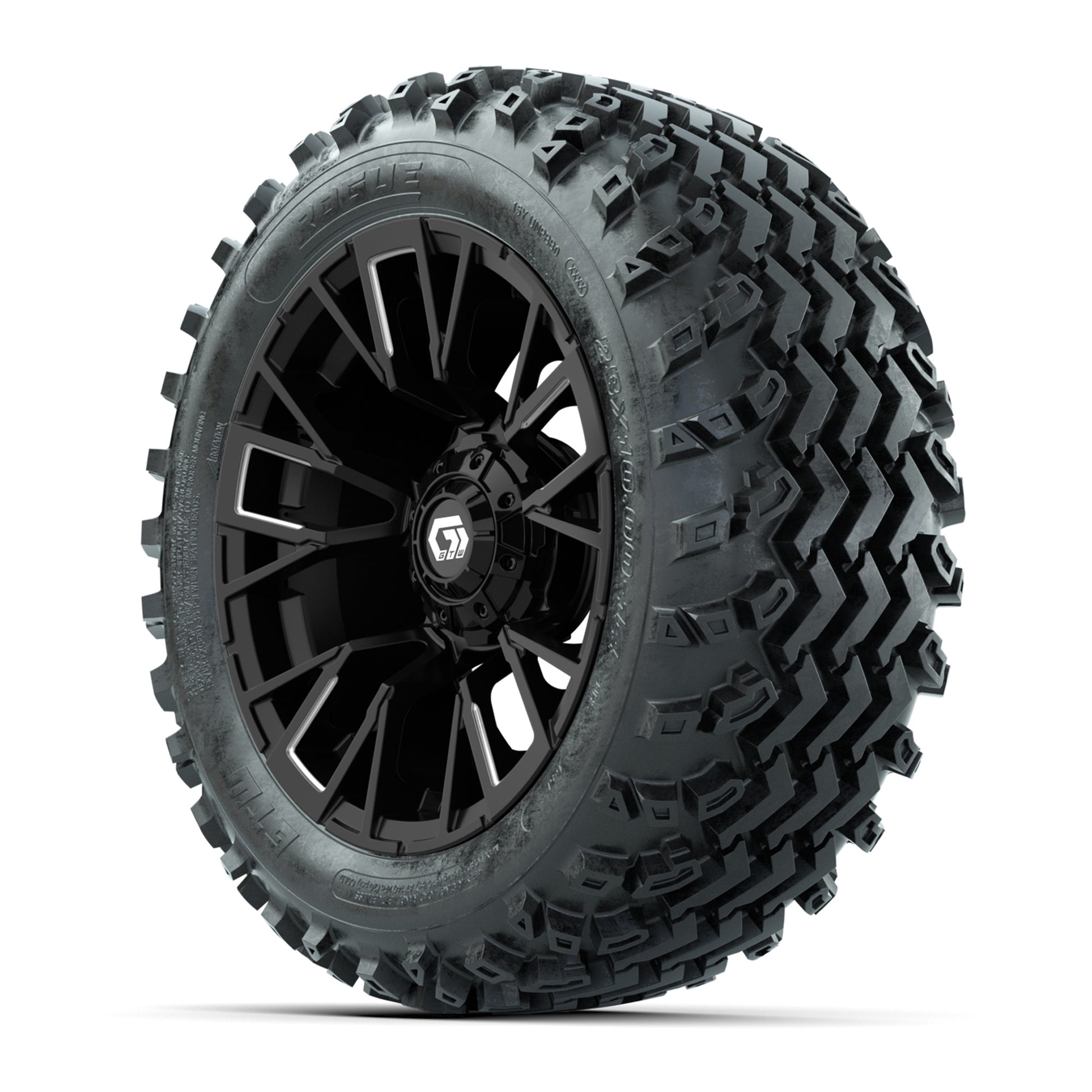 GTW® Vandal Matte Black/Machined 14 in Wheels with 23X10-14 Rogue All-Terrain Tires – Full Set