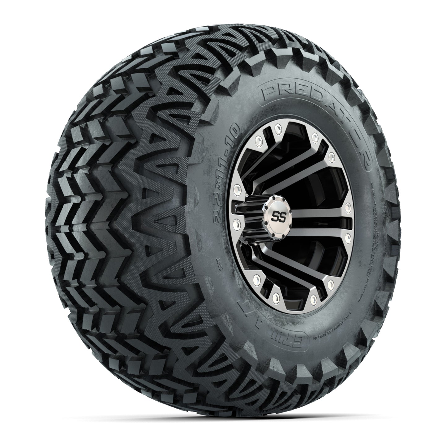 GTW Specter Black and Machined Wheels with 22in Predator A-T Tires - 10 Inch