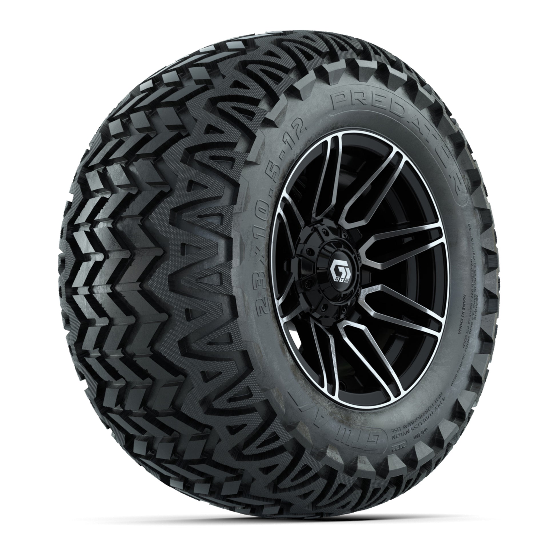 GTW® Stealth Black/Machined 12 in Wheels with 23X10.5-12 Predator All-Terrain Tires – Full Set