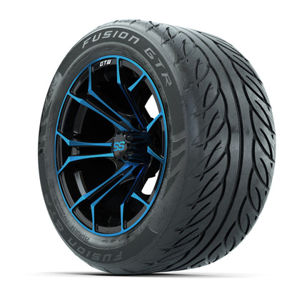 GTW® Spyder Black/Blue 14 in Wheels with 255/45-R14 Fusion GTR Steel Belt Radial Street Tires – Full Set
