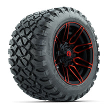 GTW® Stealth Red/Machined 12 in Wheels with 22X11-R12 Nomad Steel Belt Radial All-Terrain Tires – Full Set