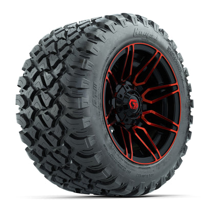 GTW® Stealth Red/Machined 12 in Wheels with 22X11-R12 Nomad Steel Belt Radial All-Terrain Tires – Full Set
