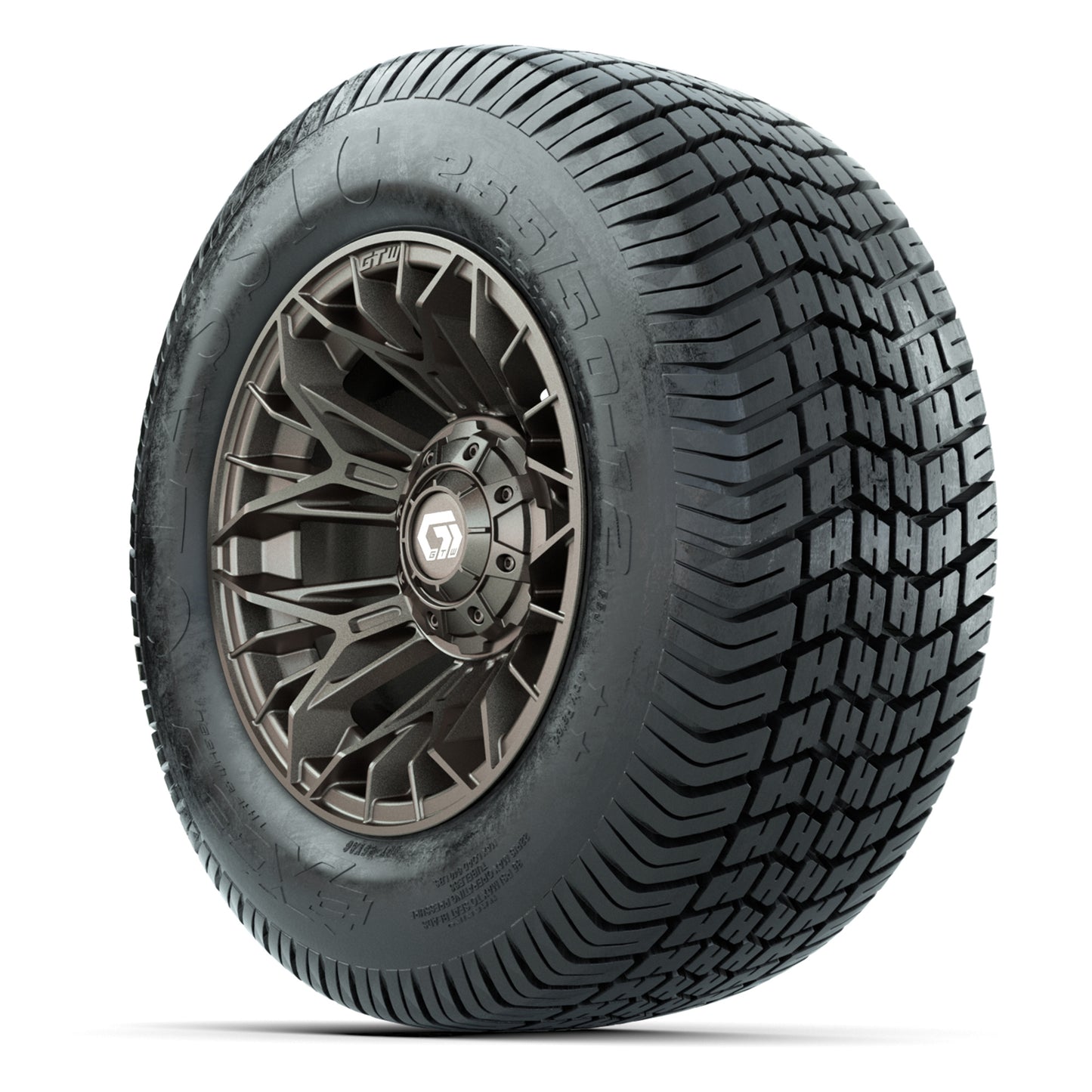 GTW® Stellar Matte Bronze 12 in Wheels with 255/50-12 Excel Classic Street Tires – Full Set