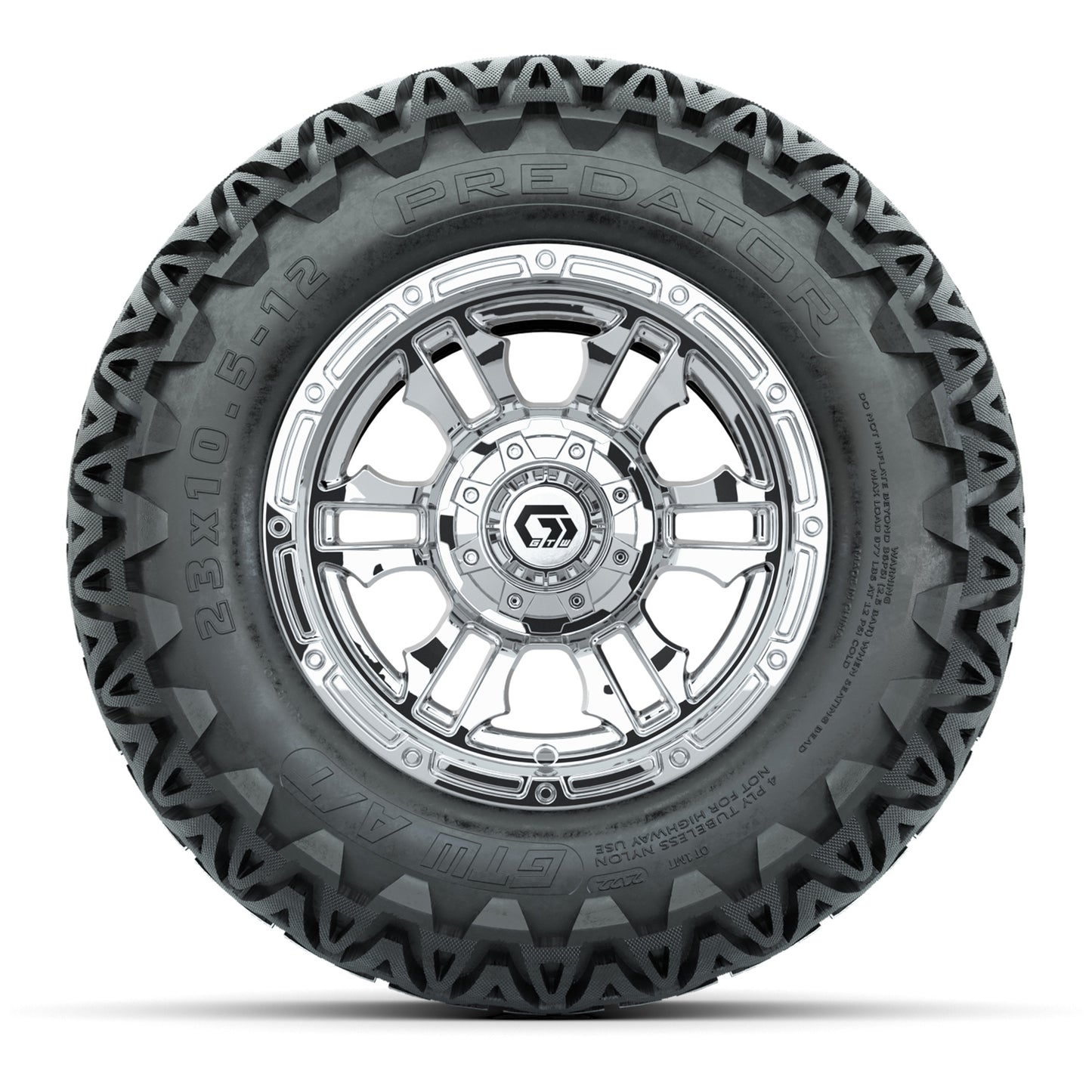 GTW® Shogun Chrome 12 in Wheels with 23X10.5-12 Predator All-Terrain Tires – Full Set