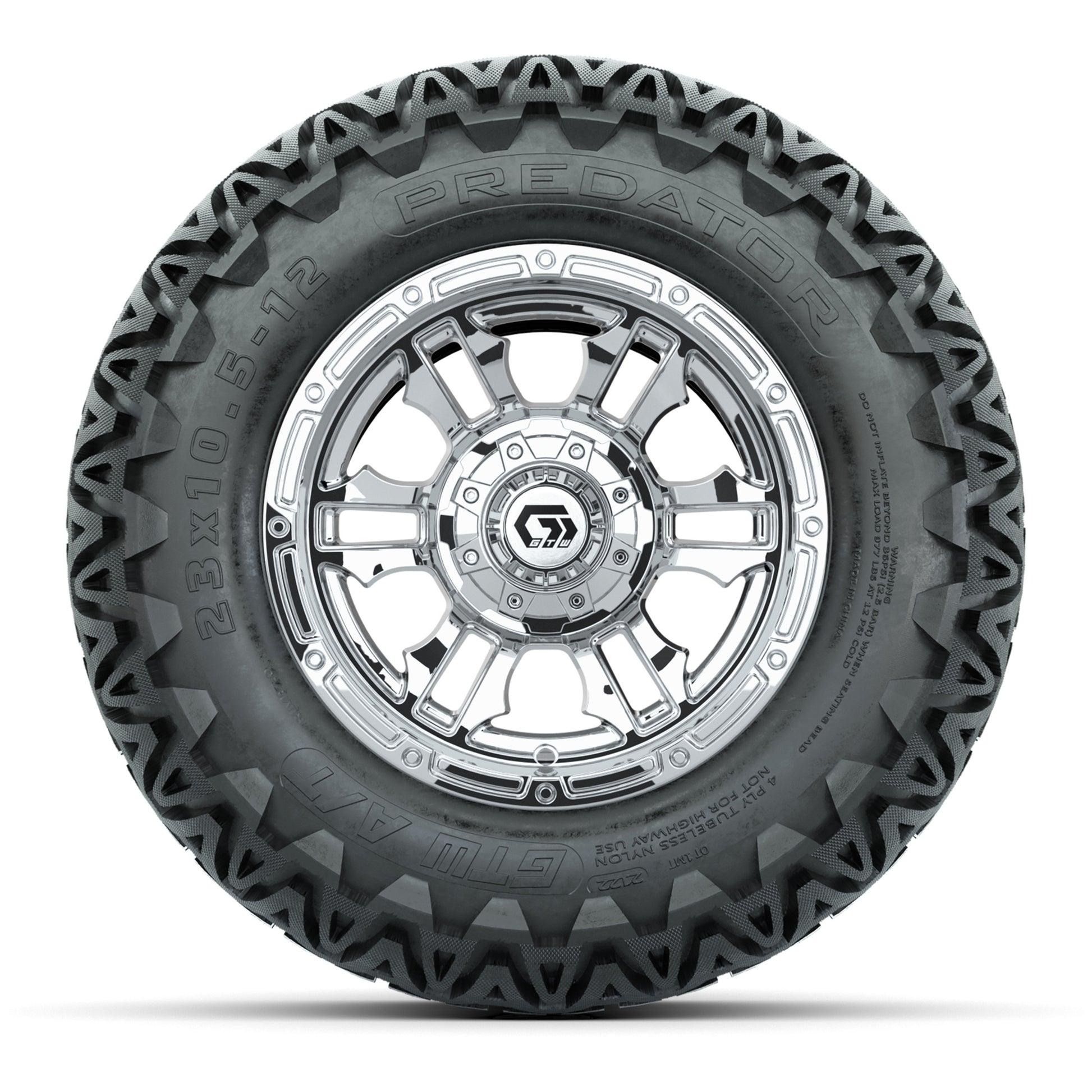 GTW® Shogun Chrome 12 in Wheels with 23X10.5-12 Predator All-Terrain Tires – Full Set