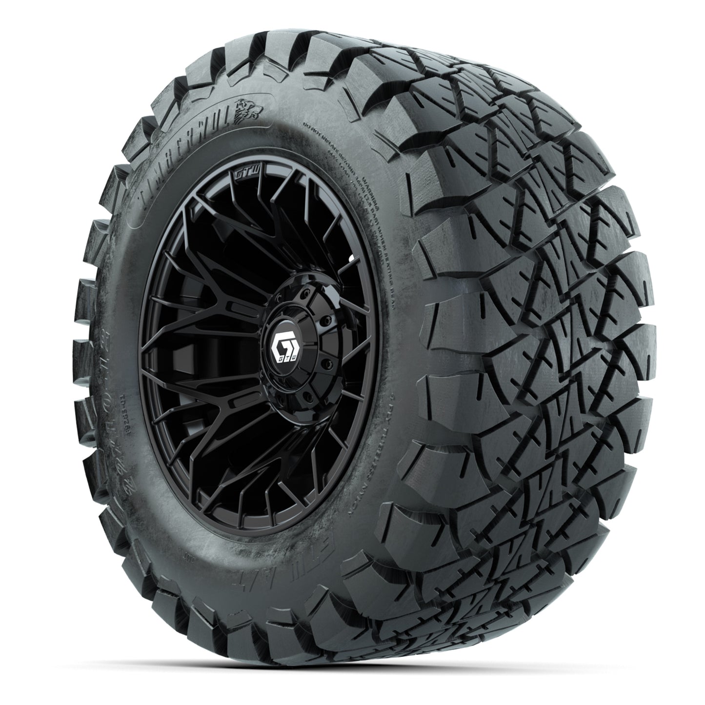 GTW® Stellar Black 12 in Wheels with 22X10-12 Timberwolf All-Terrain Tires – Full Set