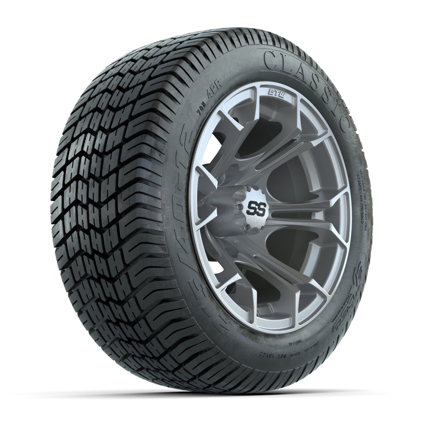 GTW® Spyder Silver Brush 12 in Wheels with 215/40-12 Excel Classic Street Tires – Full Set