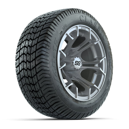 GTW® Spyder Silver Brush 12 in Wheels with 215/40-12 Excel Classic Street Tires – Full Set