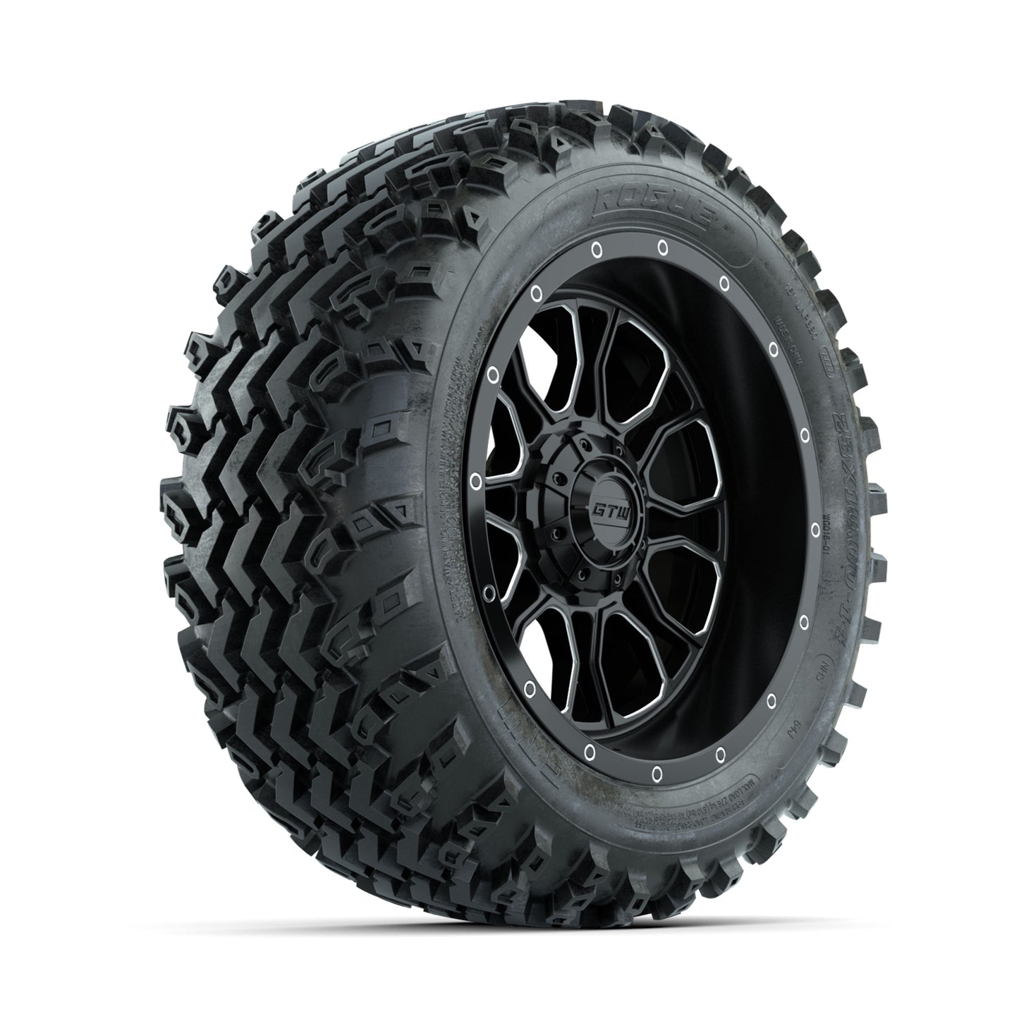 GTW Volt Machined/Black 14 in Wheels with 23x10.00-14 Rogue All Terrain Tires - Full Set