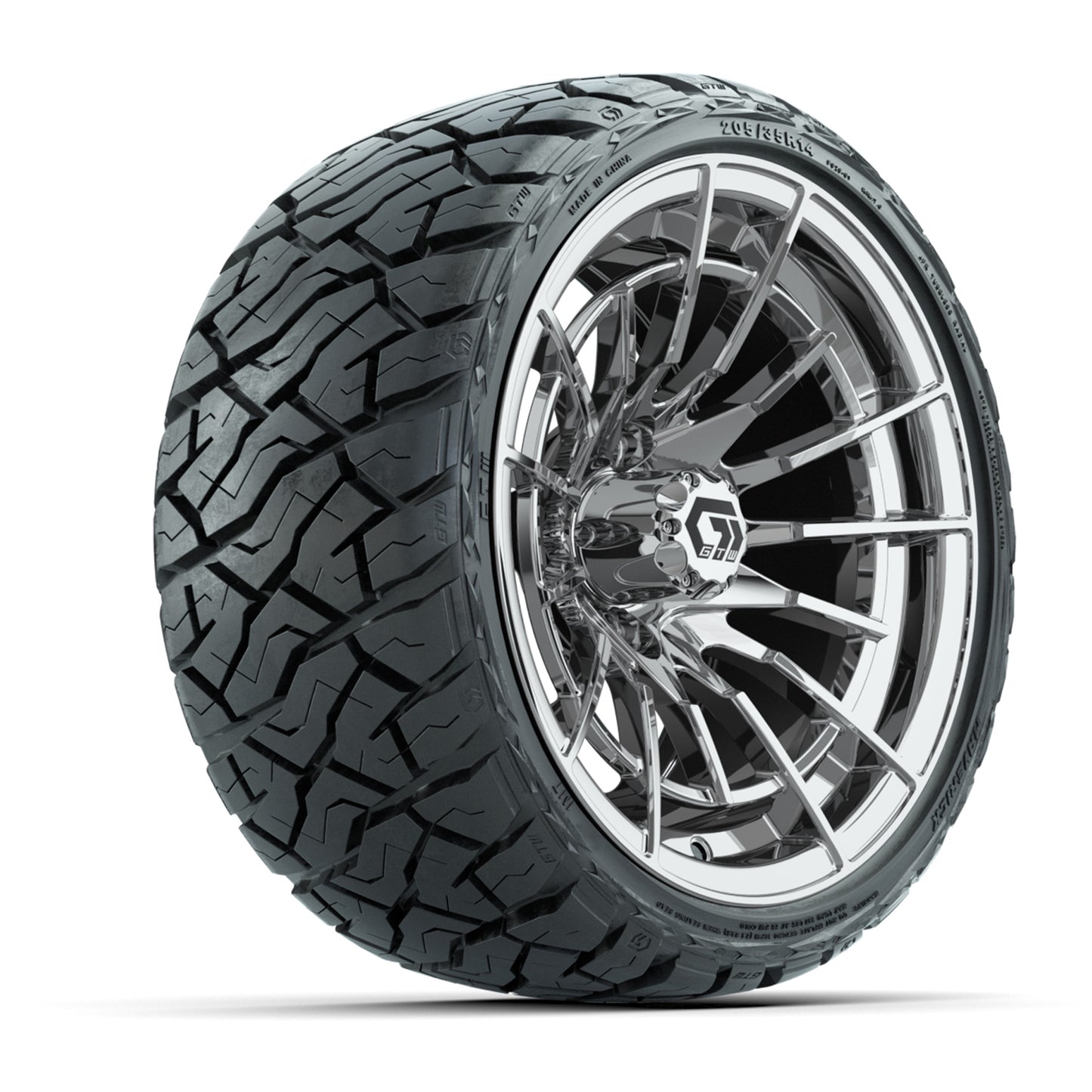 GTW Boost Chrome 14 in Wheels with 205/35-R14 Maverick Low-Profile All-Terrain Tires – Full Set