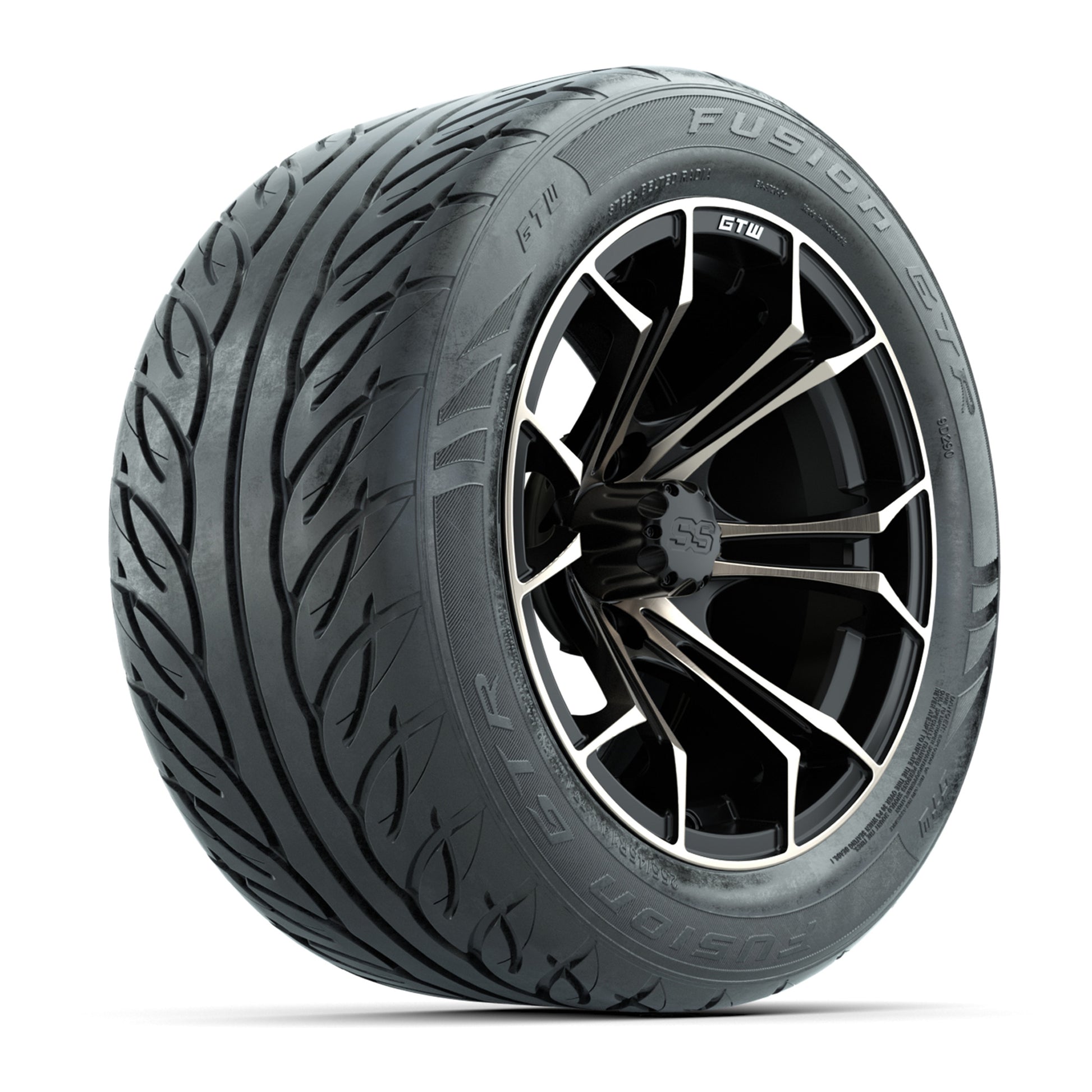 GTW® Spyder Matte Black/Bronze 14 in Wheels with 255/45-R14 Fusion GTR Steel Belt Radial Street Tires – Full Set