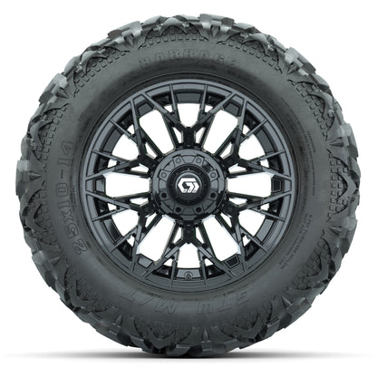 GTW Stellar Black 14 in Wheels with 25x10-14 Barrage Mud Tires – Full Set