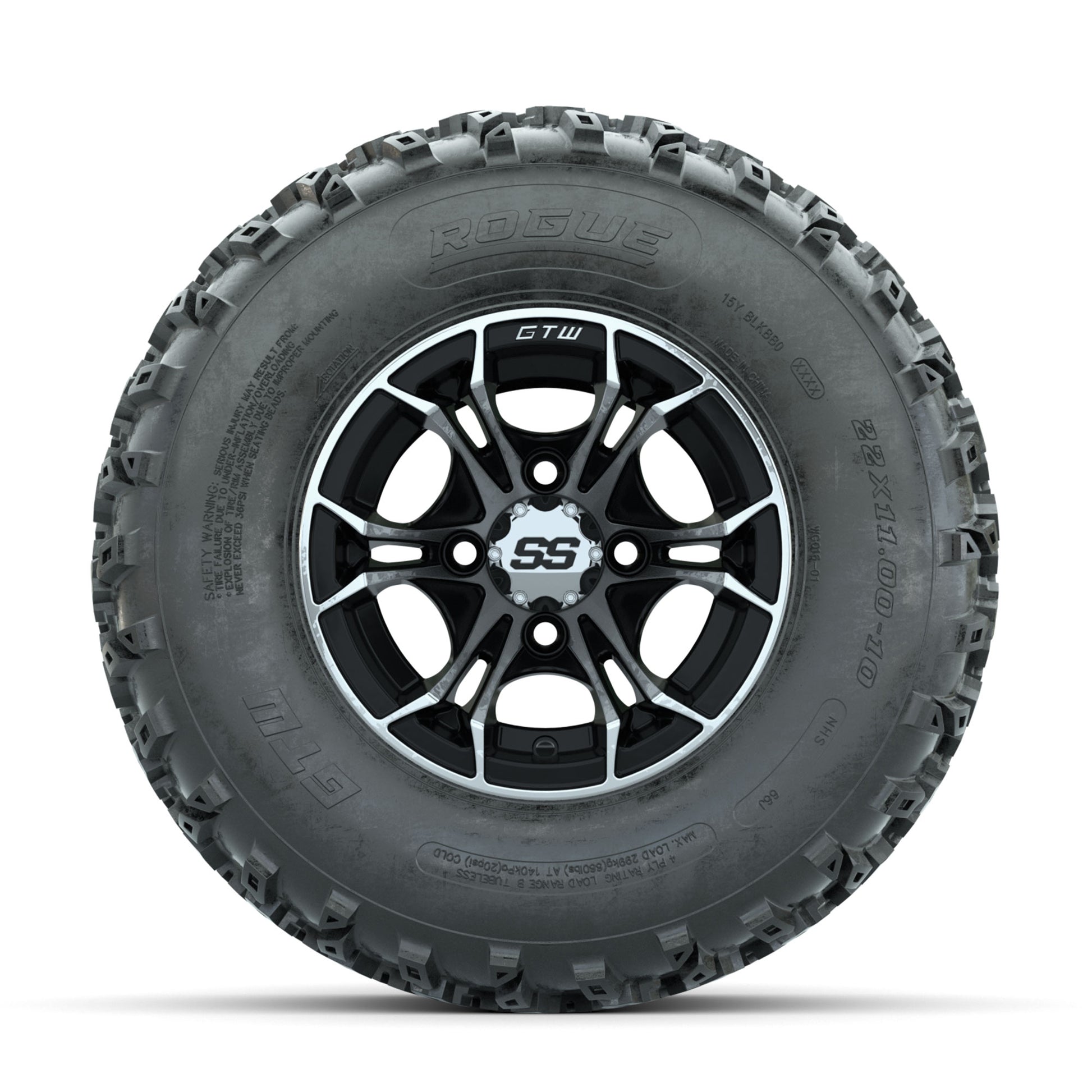 GTW Spyder Machined/Black 10 in Wheels with 22x11.00-10 Rogue All Terrain Tires – Full Set