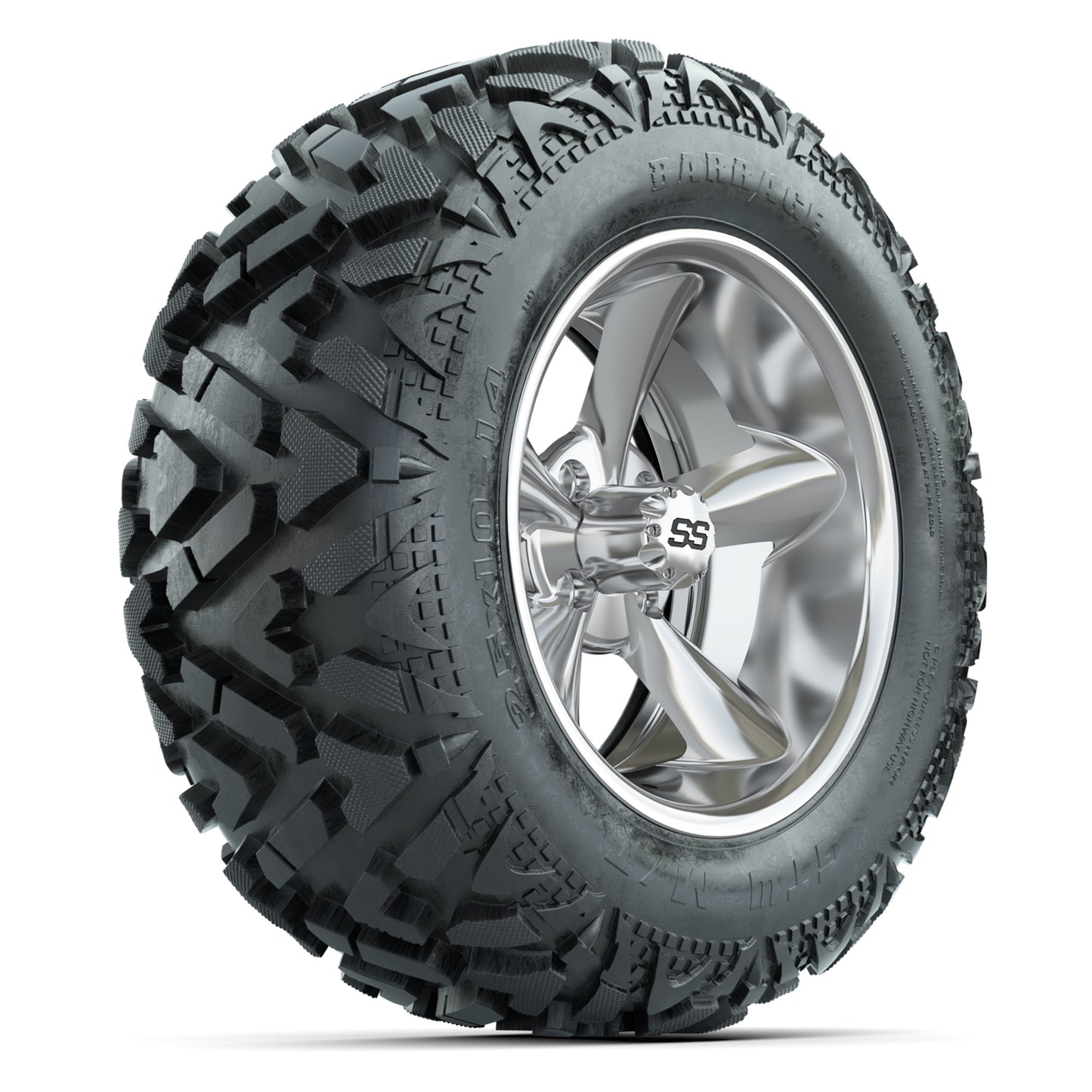 GTW Godfather Chrome 14 in Wheels with 25x10-14 Barrage Mud Tires – Full Set