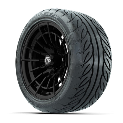 GTW® Boost Gloss Black 14 in Wheels with 225/40-R14 Fusion GTR Steel Belt Radial Street Tires – Full Set